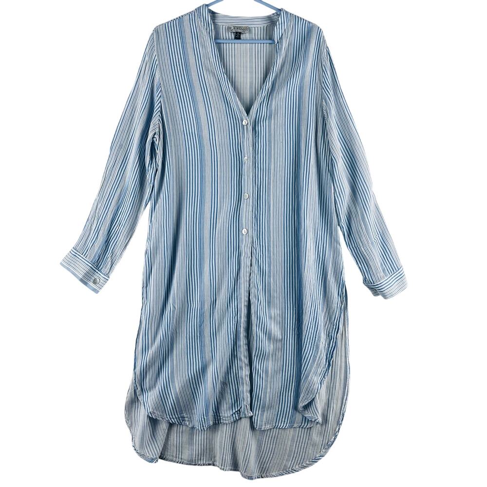 J Valdi Women’s Beach Coverup Blue/White SZ XL Button Front High Slits